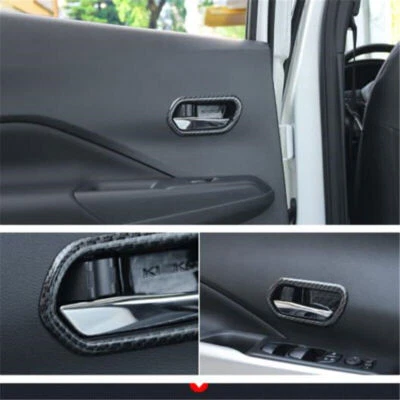 >Patrón de fibra de carbono manija de puerta interior tazón cubierta embellecedor para Nissan Kicks 2018-24 Foto 1 de 4