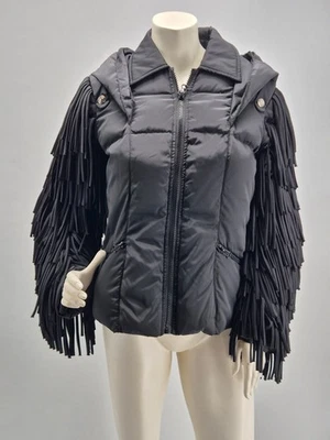 Pierre Balmain Daunenjacke schwarz Damen mit Fransen Größe 42 Vintage - Bild 1 von 4