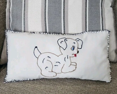 Vintage Display Pillow Small Handmade Primitives Stitched Happy Dog 11" X 6"  - Image 1 of 4