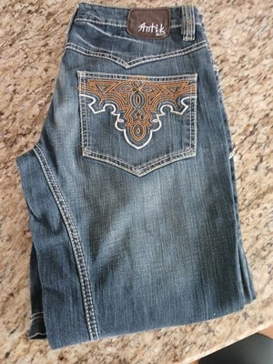 Pantalones de mezclilla antiguos bordados pierna ancha corte bota para hombre talla 32x33 Foto 1 de 4