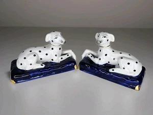 Vintage Staffordshire Style Dalmatian Dog Figurines Pair Bookends Mantle Decor - Picture 1 of 14