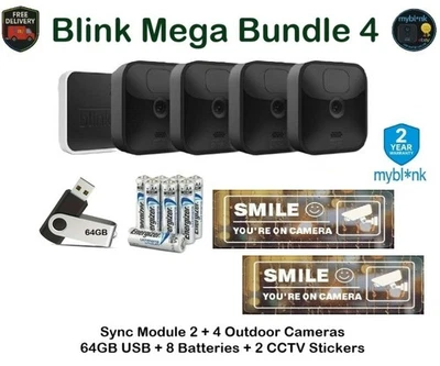 Blink Outdoor Mega Bundle 4 Cameras, Sync Module + USB Drive + Batteries + CCTV - Image 1 of 4