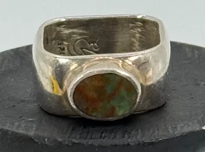 Modernist Sterling Silver Bezel Set Blood Stone Ring Size 6.75 Estate 10.6 Grams - Picture 1 of 11