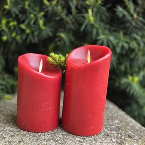 LUMINARA Flameless Small Pillar Candles • Set of 2 In Red - Picture 1 of 12