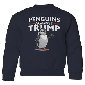 Penguins Against 47 - Anti Tariff Protest Youth Crewneck Sweatshirt - Picture 1 of 5