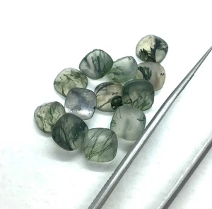 AAA Loose Gemstone Natural Moss Agate Cushion Rose Cut For Making All Jewelry - Picture 1 of 3