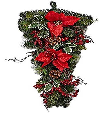  28" Abeto Artificial Poinsettia Berry Navidad Lágrima Swag Decoración Estacional  Foto 1 de 2