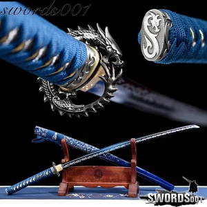 Funcional Espada Dragón Katana Azul Japonesa Real Auténtica Full Tang Práctica - Imagen 1 de 16