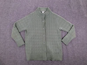 LL Bean Sweater Women Medium Petite Green Cardigan Causal Chunky Fisherman Cable - Picture 1 of 10