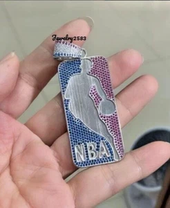 Men's 1ct Multi Color Cubic Zirconia Custom Wording NBA Pendant 925 Silver GIFT - Picture 1 of 5