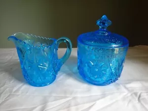 Barattolo cilindrico vintage Kemple Wheaton vetro Yutek blu acqua con coperchio crema zucchero - Foto 1 di 10
