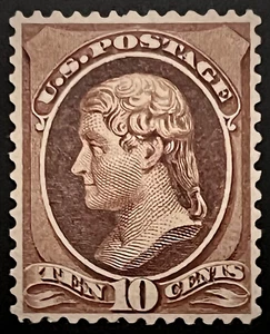 #209 Og NH, 1882 10¢ Dark Brown Jefferson w/Grade VF/XF 85 Weiss Cert SCV $675+ - Picture 1 of 3