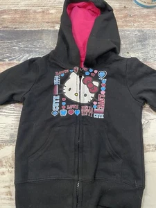 Hello Kitty hooded top zipper front girls size 3T black pink glitter - Picture 1 of 5