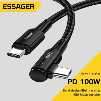 Essager USB C to USB C 90 Degree Cable 100W 5A Fast Charge Data 1m 2m 3m - Image 1 of 4