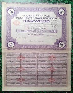 Dépt 75 - Siège à Paris - Déco Ste de la Montre sans Remontoir "HARWOOD" de 1930 - Picture 1 of 1