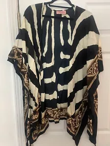 THEODORA and CALLUM One Size Open Front Printed Ruana with Tassels ZEBRA - Picture 1 of 8