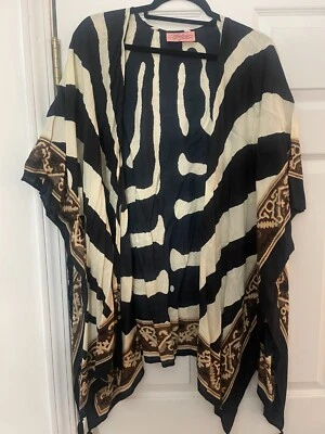 THEODORA y CALLUM Talla Única Frente Abierto Estampado Ruana con Borlas CEBRA Foto 1 de 4