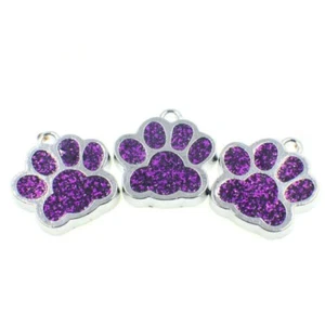 10 lindos colgantes con dijes en tono plateado en forma de pata de perro con esmalte de brillo púrpura - Imagen 1 de 1