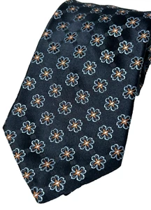 JOHN W NORDSTROM Navy Blue/Orange Flower Jacquard  100% SILK Neck Tie 62x3.75" - Picture 1 of 3