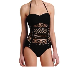 Robin Piccone Mia Crochet Halter Bandeau One Piece Size 10 - Picture 1 of 3