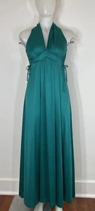 VTG 70s Disco Maxi Dress Halter Top Empire Waist Teal 9/10 ( Fit Small See Flaw - Picture 1 of 9