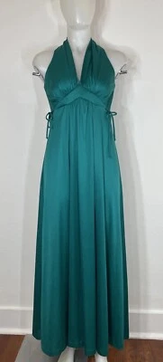 VTG 70s Disco Maxi Dress Halter Top Empire Waist Teal 9/10 ( Fit Small See Flaw - Image 1 of 4