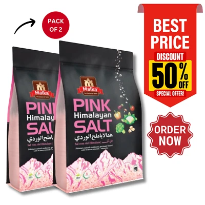 Malka Himalayan Pink Salt, Super Fine Grain Salt, 4lb-(Qty: 2, 2lbs Pouch bags)