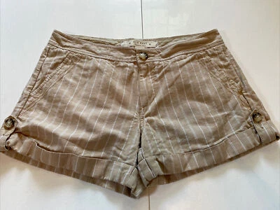 Pantalones cortos de lino Old Navy para mujer talla 4 marrón blanco a rayas dobladillo con lengüeta enrollable tiro bajo Foto 1 de 4