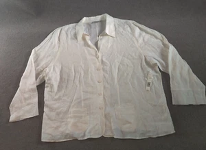 Kim Rogers Signature Blouse Womans Plus 3X Pleated Coastal White Linen Peasant - Picture 1 of 14