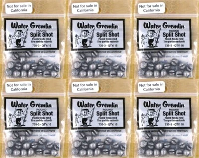 (6) Packs Water Gremlin Round Split Shot Sinkers 735-3 #8D2C Brand New