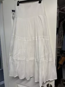 NWT Chaps White Cotton Lined Tiered Maxi Skirt Small MSRP $79 - Picture 1 of 6