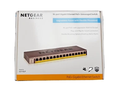Netgear GS116LP Unmanaged Gigabit Ethernet 10/100/1000 Power over Ethernet POE+ - Image 1 of 4