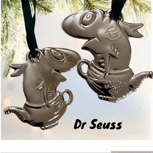 Vintage Cat In The Hat Fish in a Dish Dr Seuss Christmas Ornament Silver Plated - Picture 1 of 11