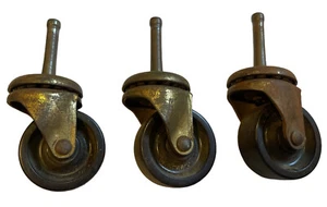 Vintage Set Of 3  1.5” Black Rubber Wheel Swivel Caster Ball Bearings 1.5” Stem - Picture 1 of 5