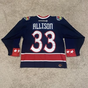 Camiseta deportiva de hockey vintage de Koho NHL azul Columbus de Jamie Allison 33 talla pequeña - Imagen 1 de 5