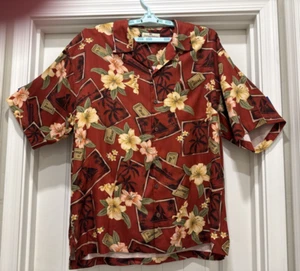 Tommy Bahama Camp Shirt 100% Silk Mens SZ XL Red Floral Ticket To Relax Boats - Picture 1 of 15