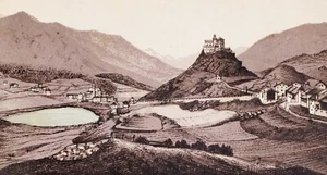 1880 Switzerland Tarasp - Chromolithograph MINIATURE w/passepartout (04269) - Picture 1 of 2