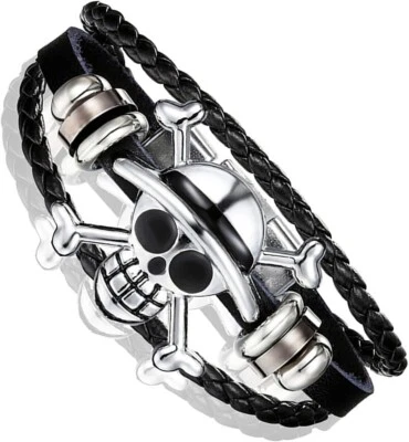 Men Women Sword Pirate Skull Braided Leather Bracelet Leather Wristband Bracelet - Image 1 of 4