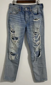 American Eagle Jeans Women's 6 Blue Tomgirl Ripped Distressed Destroyed Trashed - Picture 1 of 12