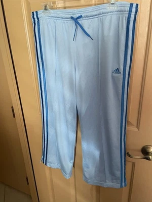 Women's Adidas mesh look pull on capris light blue size L drawstring NWOT stripe - Image 1 of 4