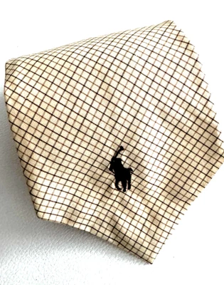 Vtg. Polo Ralph Lauren Neck Tie 100% Cotton USA 56.25"L / 4"W Checks Tan-Beige - Image 1 of 4