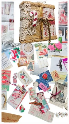 Handmade Junk Journal Christmas VTG Ephemera Antique Style Scrap Book & Brooch - Image 1 of 4