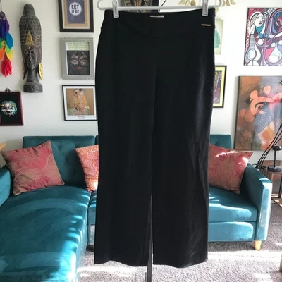 ELIE Elie Tahari 8 码黑色弹力 Ponte 针织侧拉链阔腿裤 — 第 1/4 张图片