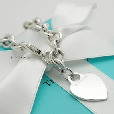 Authentic Tiffany & Co. Heart Tag Charm Chain Bracelet 7.4" Silver 925 w/Pouch - Image 1 of 4