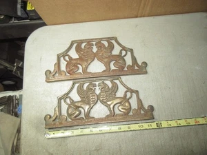 2 Antique 1920s Oscar Bach Winged Griffins Wrought/cast Iron Gargoyle brass tone - Picture 1 of 18
