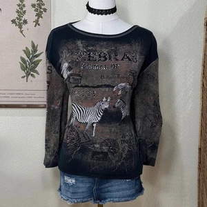Vintage 90s Y2k Safari Zebra Embellished Strass Top Grunge Whimsigoth XL - Bild 1 von 6