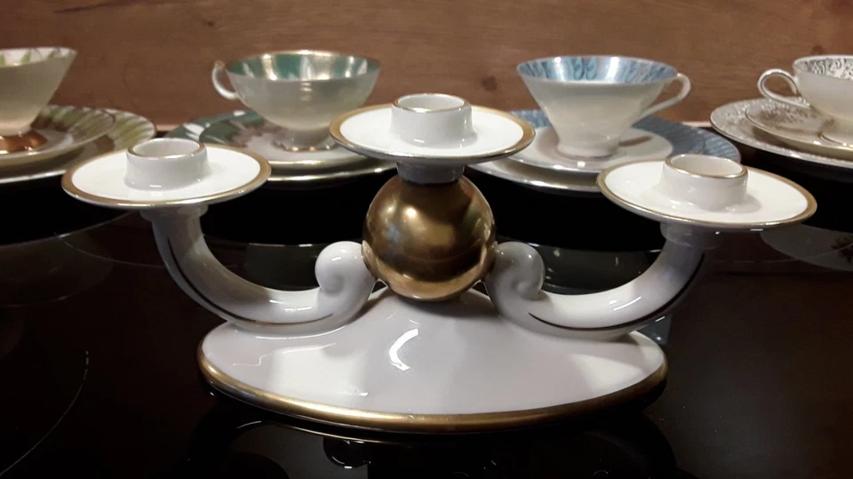 Goldrand Porzellan - 3-armiger Kerzenleuchter  - Alka Bavaria Porzellan - Bild 1 von 4