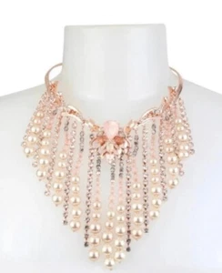BETSEY JOHNSON FRINGE STATEMENT ROSE GOLD COLLAR NECKLACE RARE VHTF NEW - Picture 1 of 7