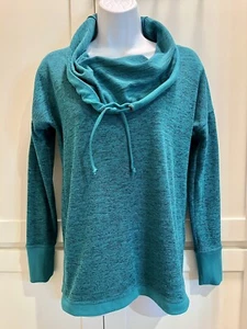 Be Inspired Sz S Teal Green L/S Polyester Knit Top Cowl Drawstring Collar - Picture 1 of 6