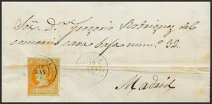 Comunidad Valenciana. Historia Postal. SOBRE 52. 1860. 4 cuartos naranja. JIJO - Imagen 1 de 1